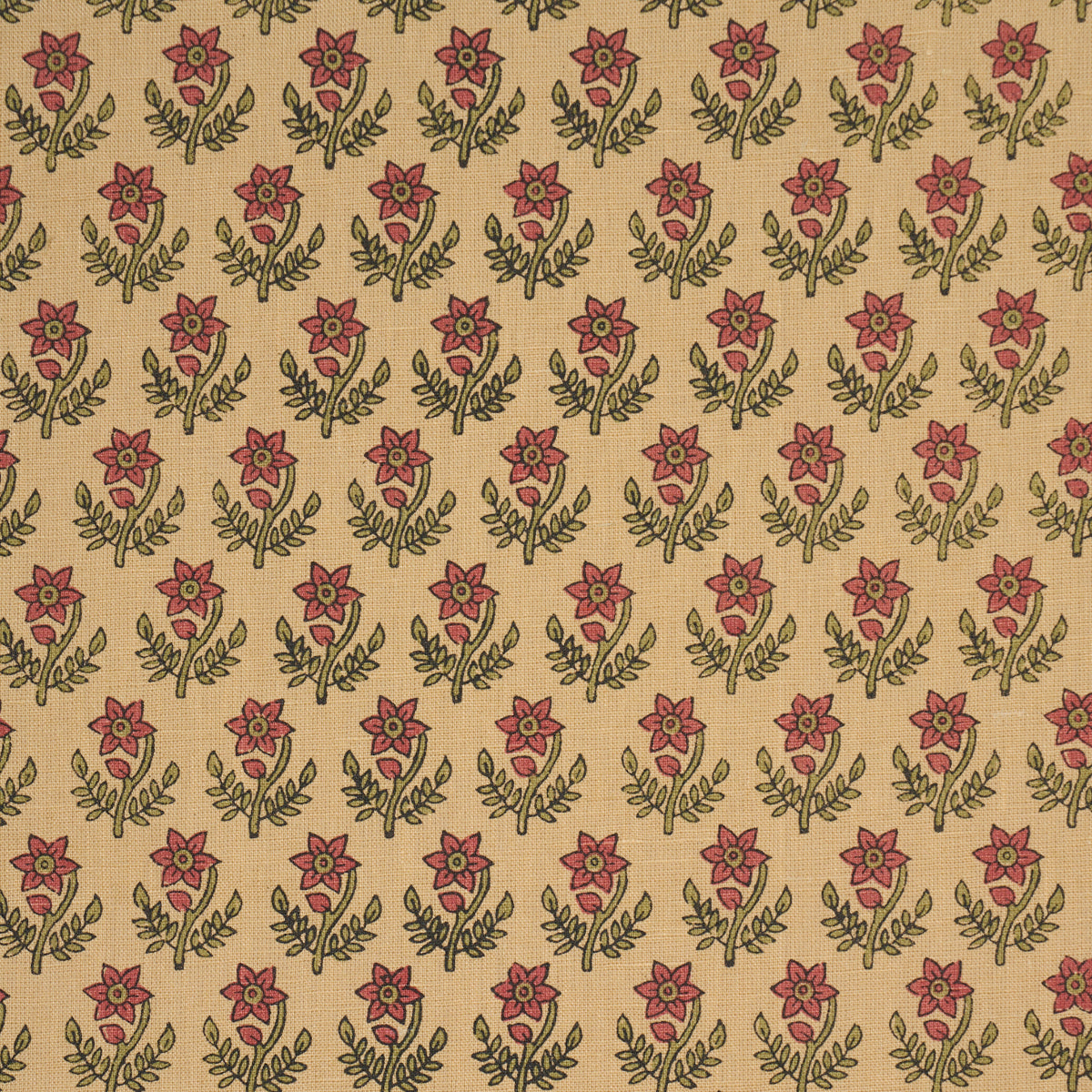 Amisha Hand-Print - Red & Mustard - Schumacher 183292 Fabric - Schumacher Fabric