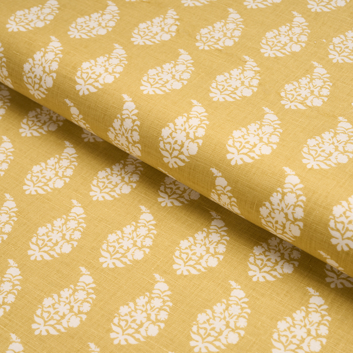 Kaia Paisley Hand-Print - Yellow - Schumacher 183322 Fabric - Schumacher Fabric