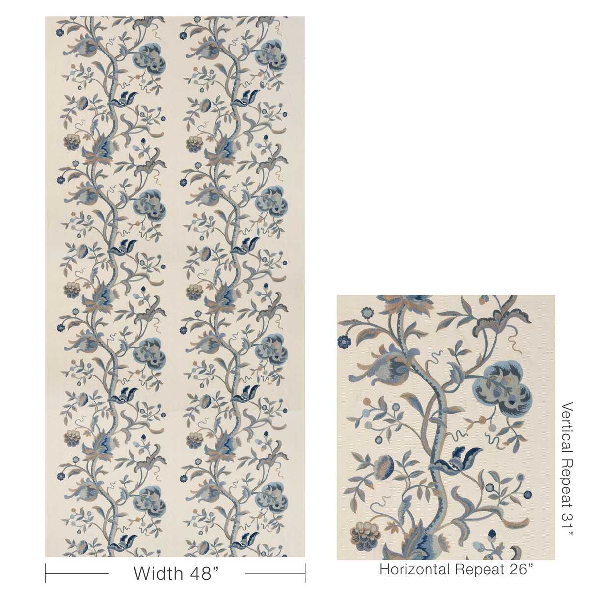 Dorton Embroidery - Indigo - LEE JOFA Fabric