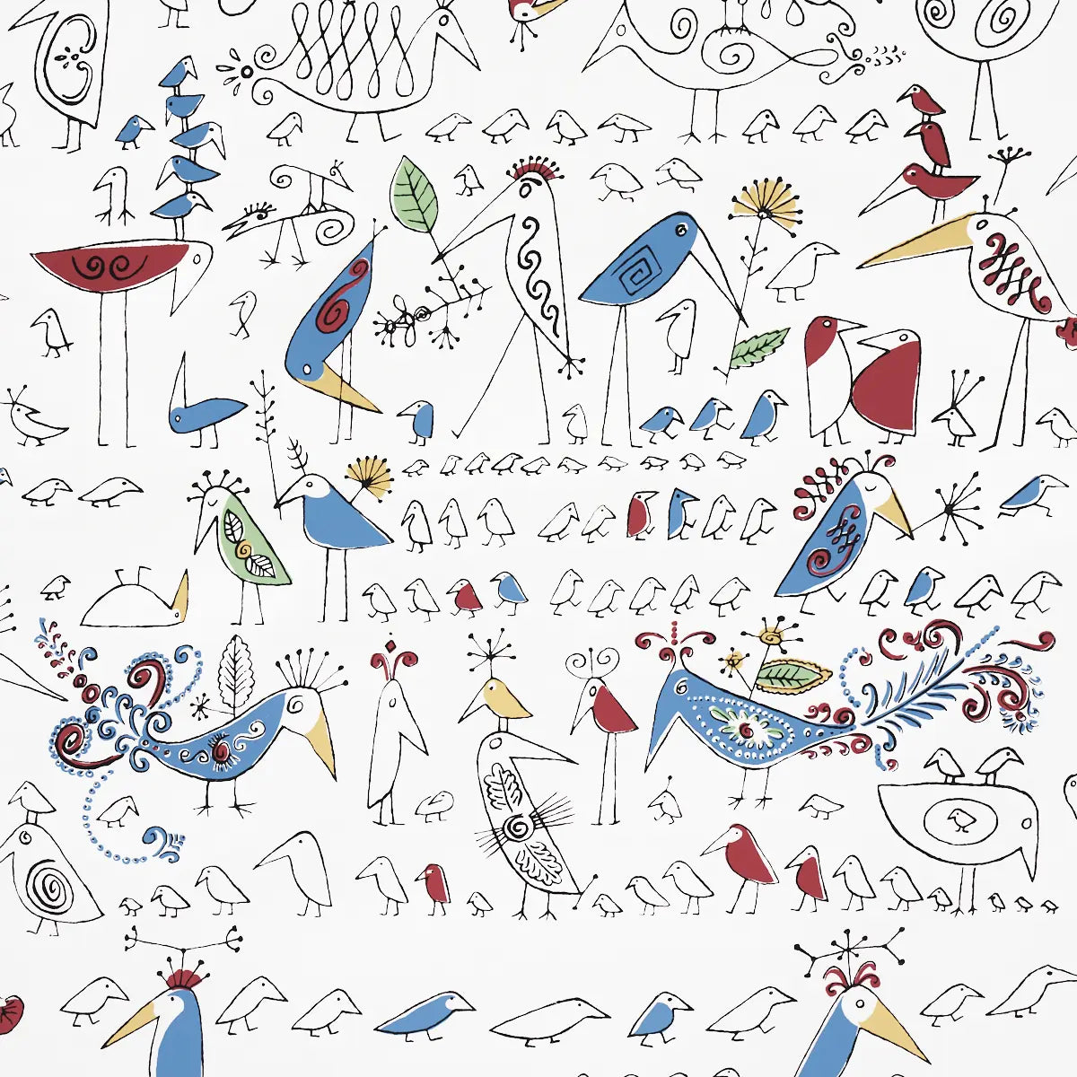 Aviary - Multi On White - Schumacher 2705511 Wallcovering - Schumacher Wallpaper