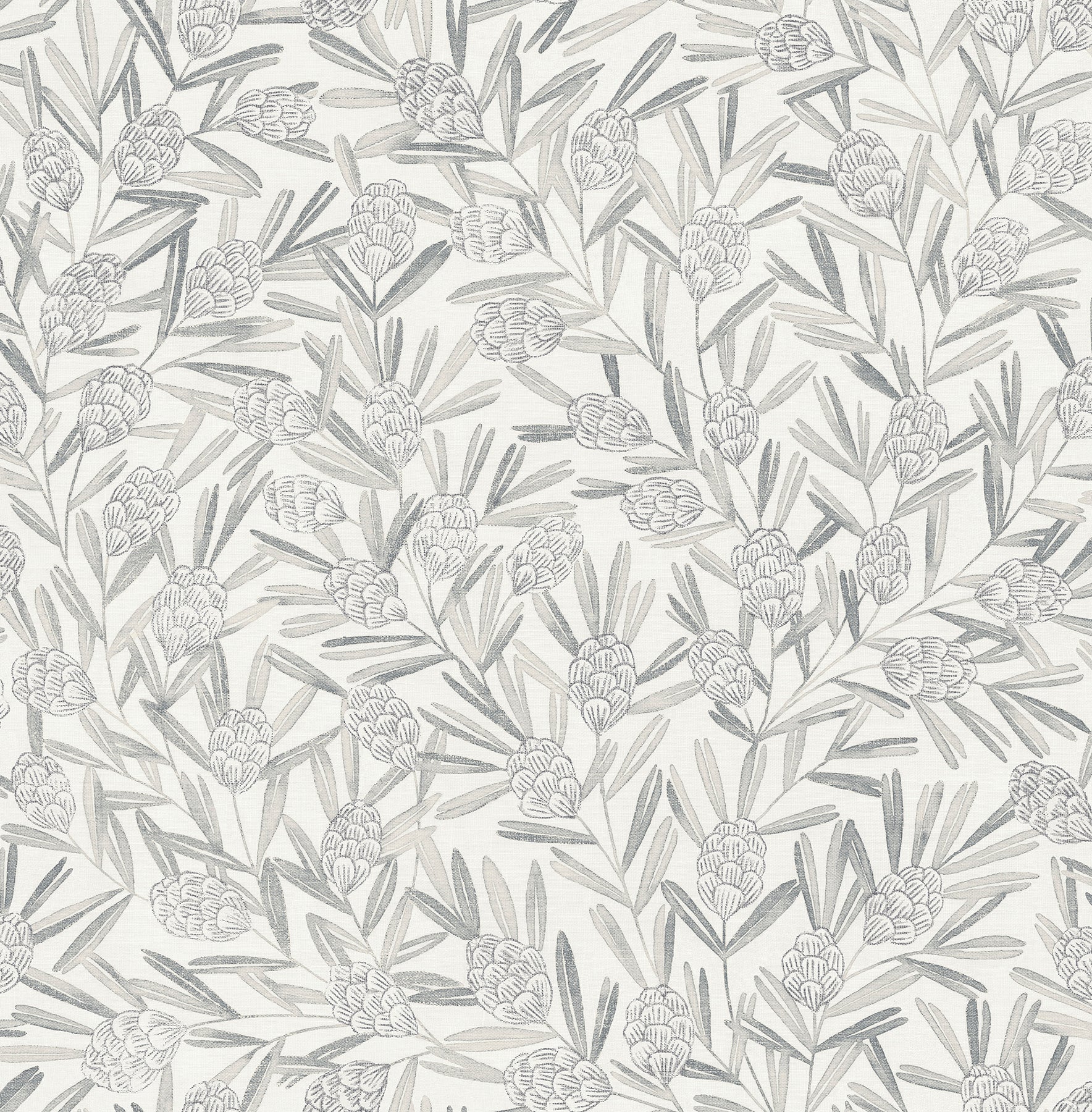 Zulma Decorative Botanical Wallpaper - Grey - York Wallcoverings - 2970-26102