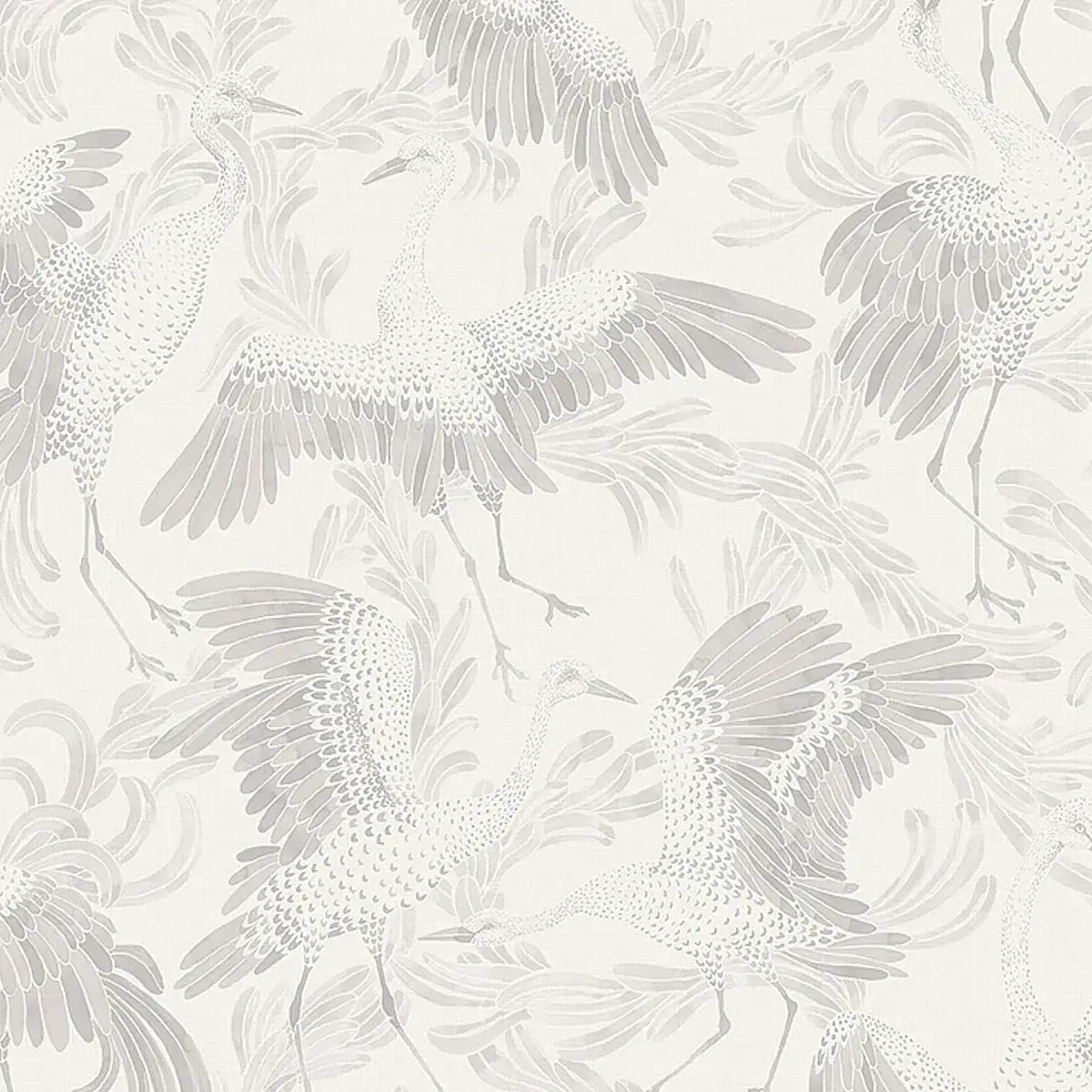 Dancing Crane - Grey - Schumacher 3130 Wallpaper - Schumacher Papel pintado