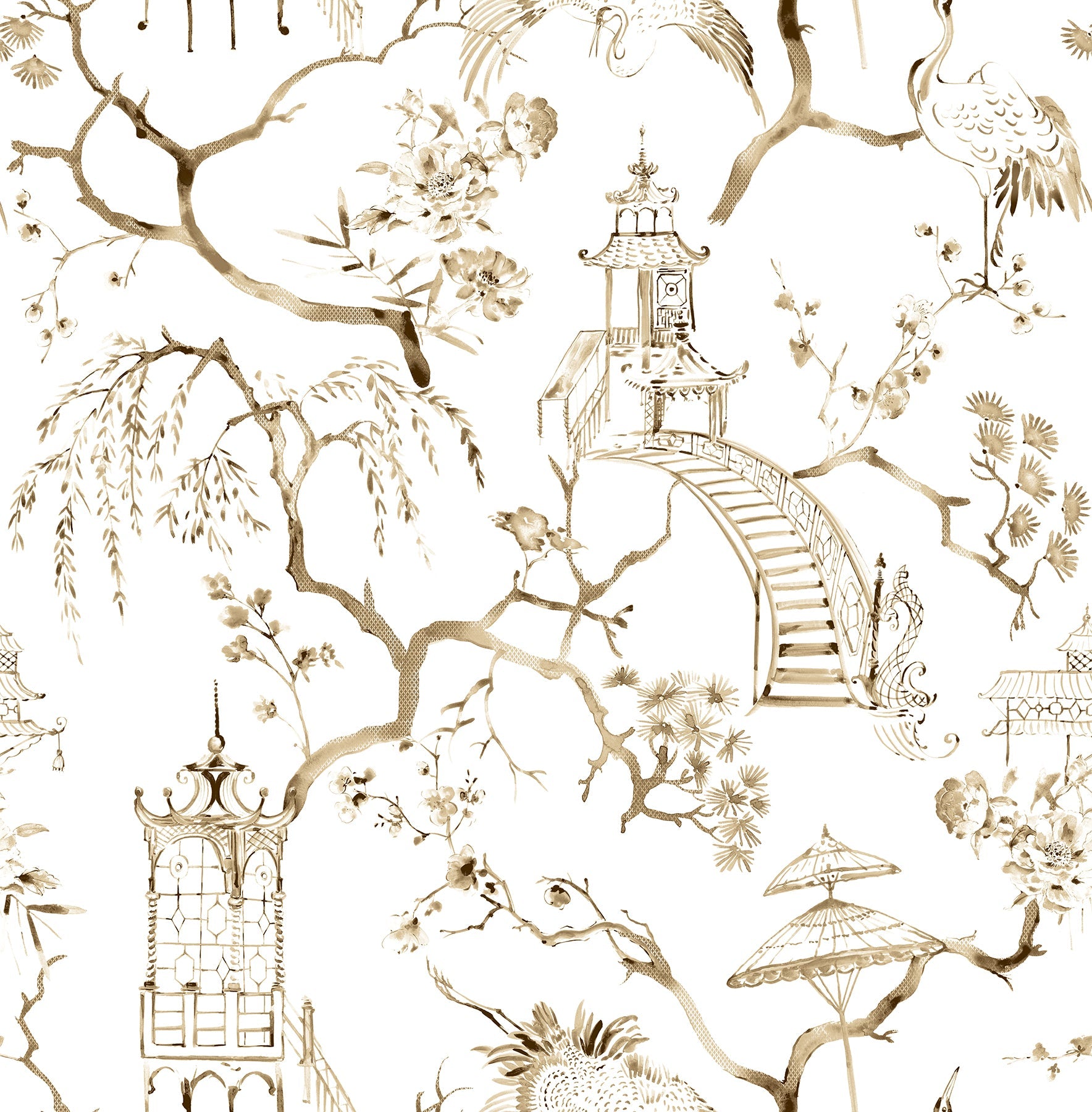 Serena Blue Chinoiserie Wallpaper - Coffee - York Wallcoverings - 4120-26807