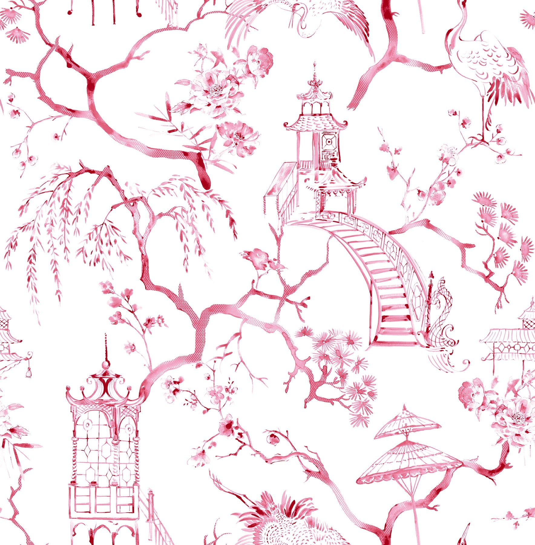 Serena Blue Chinoiserie Wallpaper - Rasberry - York Wallcoverings - 4120-26808