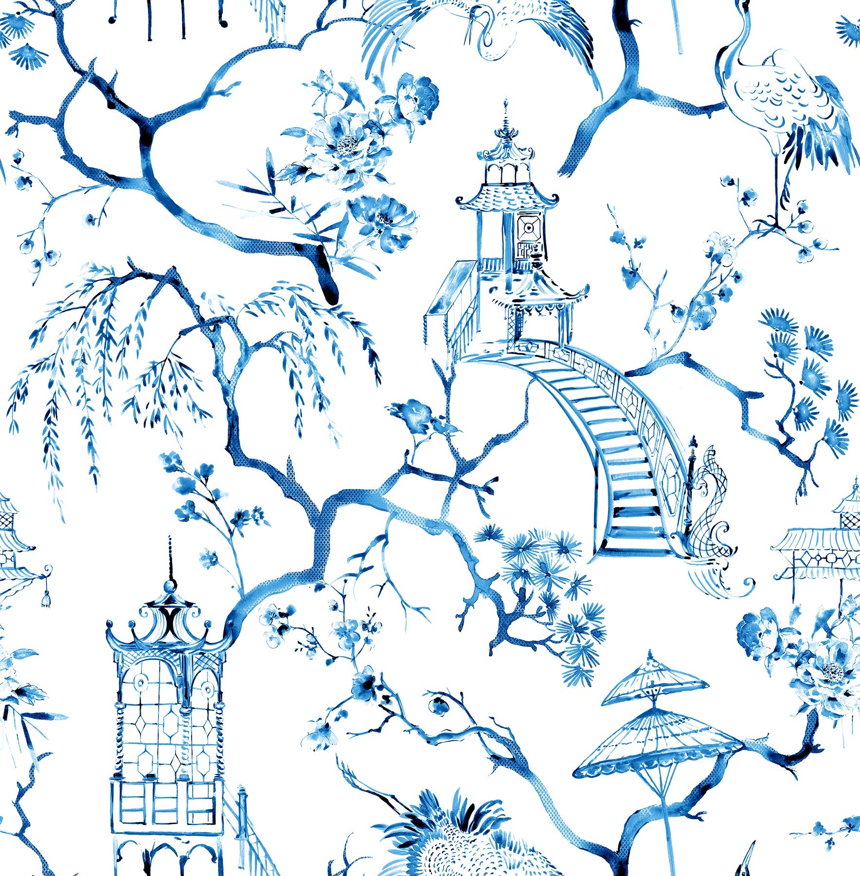 Serena Blue Chinoiserie Wallpaper - Blue - York Wallcoverings - 4120-26810