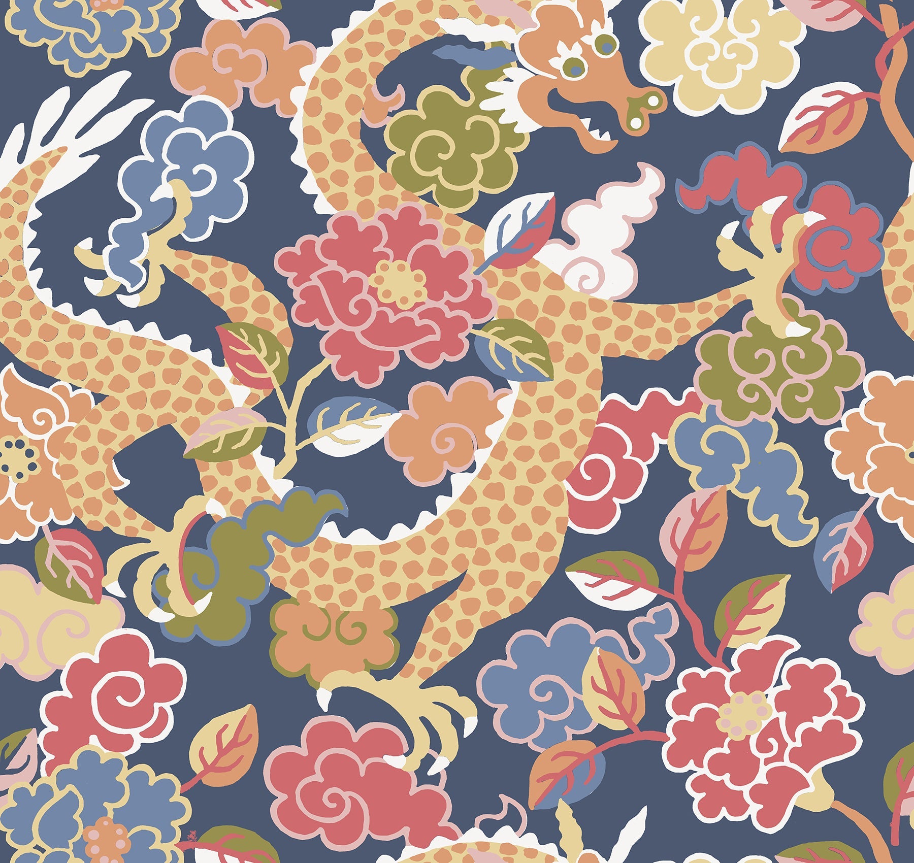Yanci Green Dragon Wallpaper - Orange - York Wallcoverings - 4120-72007