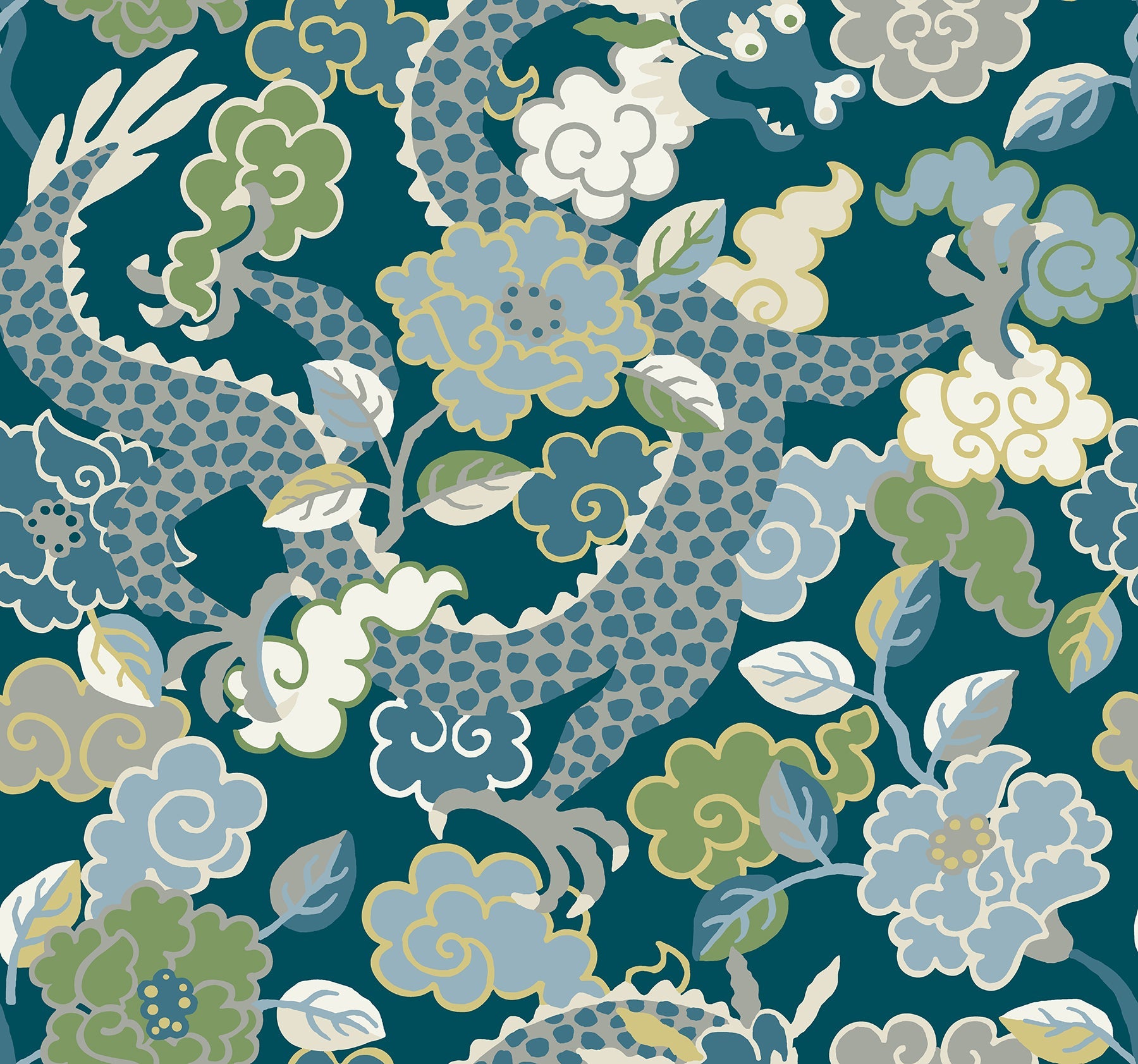 Yanci Green Dragon Wallpaper - Teal - York Wallcoverings - 4120-72008