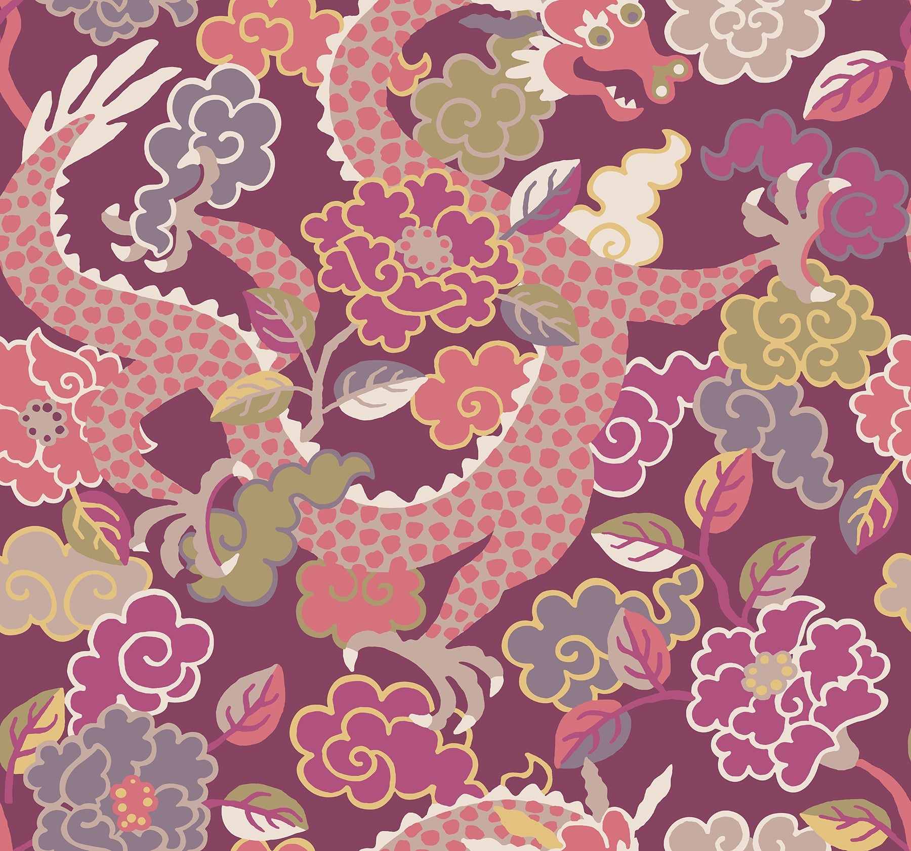 Yanci Green Dragon Wallpaper - Plum - York Wallcoverings - 4120-72009