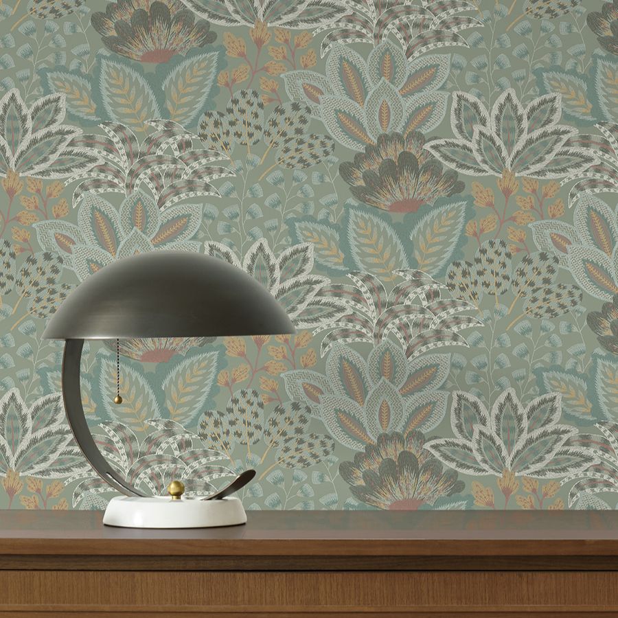 Catherine Sage Botanical Wallpaper - detail room view - York Wallcoverings 4228-84116 - York Wallcoverings Wallpaper
