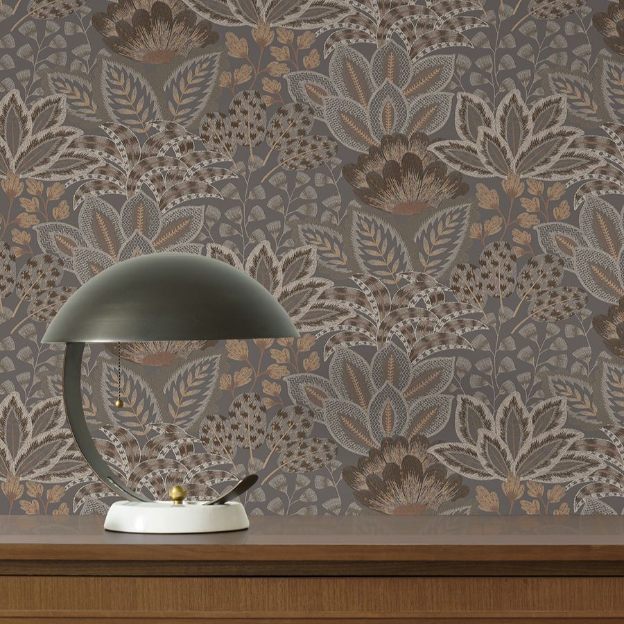 Catherine Chocolate Botanical Wallpaper - detail room view - York Wallcoverings 4228-84122 - York Wallcoverings Wallpaper