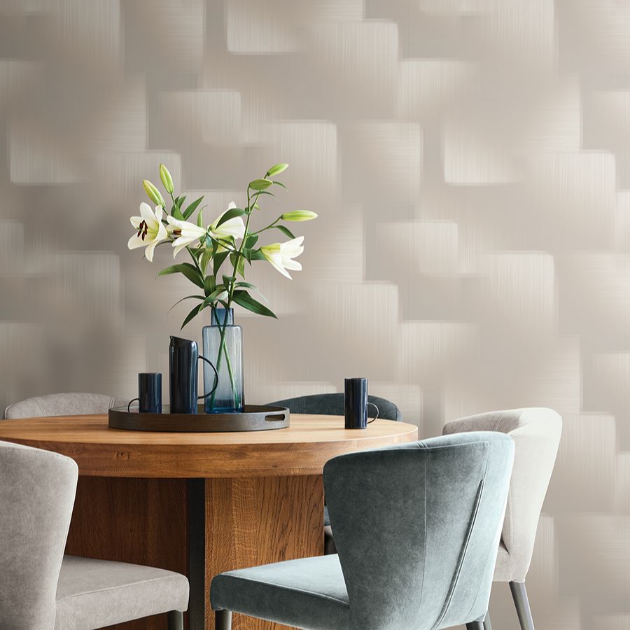Silk Madras Beige Abstract Geometric Wallpaper - detail room view - York Wallcoverings 4228-84129 - York Wallcoverings Wallpaper