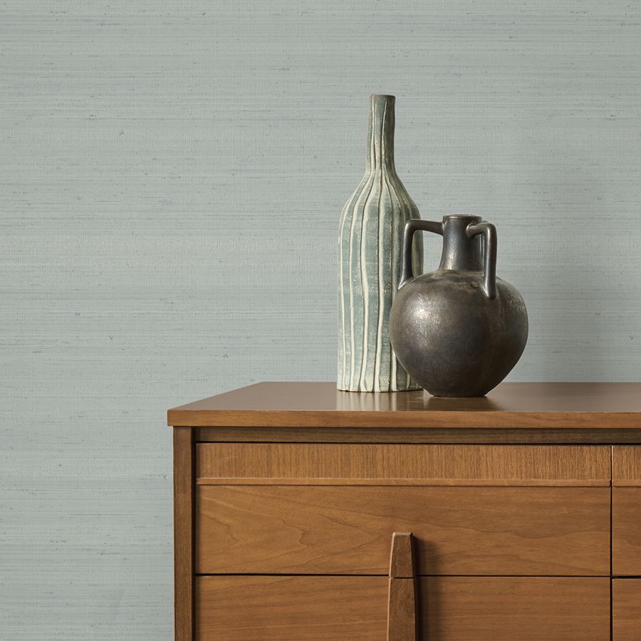 Fine Silk Slate Faux Fabric Wallpaper - room view - York Wallcoverings 4228-84133 - York Wallcoverings Wallpaper