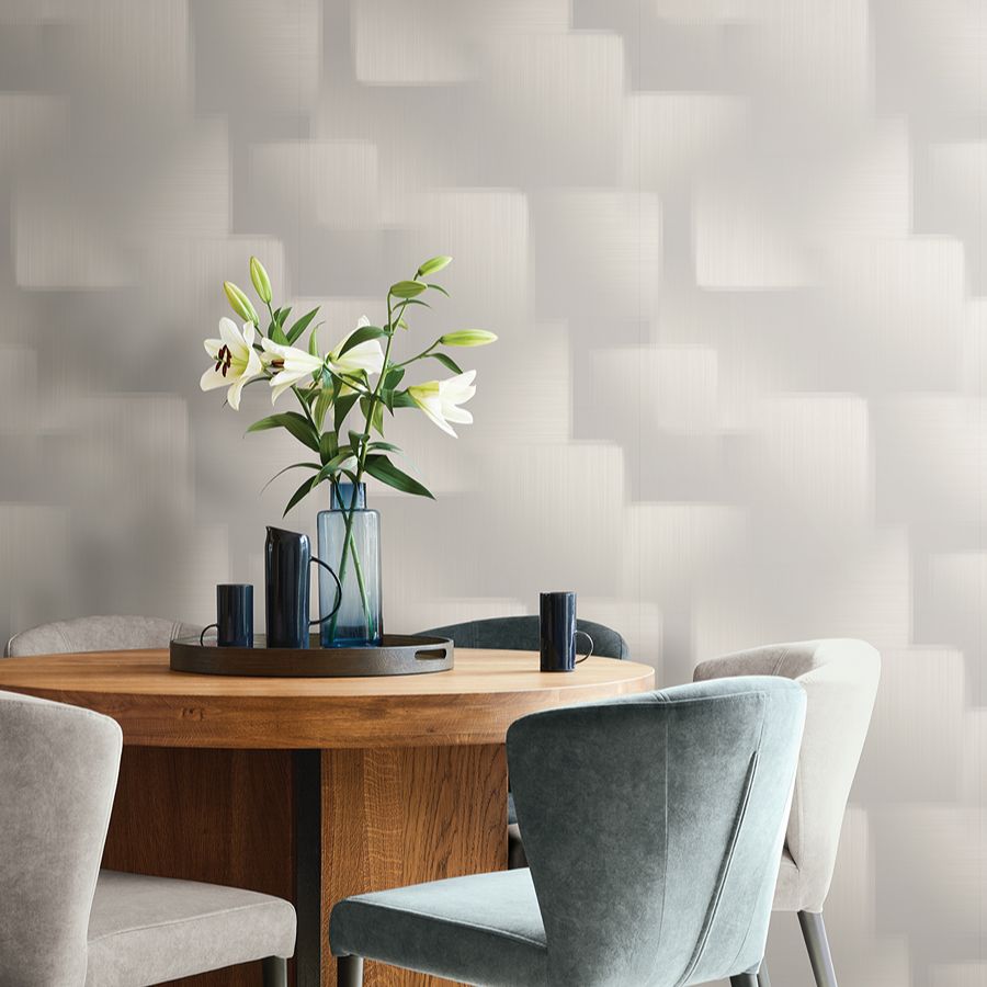 Silk Madras Light Grey Abstract Geometric Wallpaper - detail room view - York Wallcoverings 4228-84134 - York Wallcoverings Wallpaper