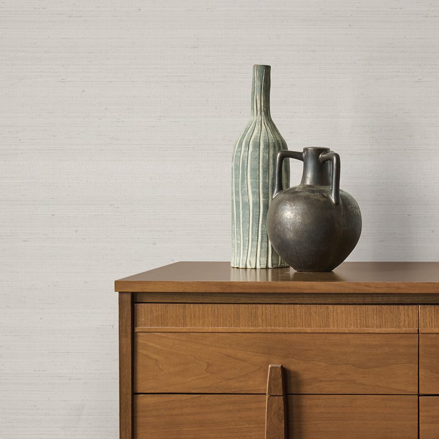 Fine Silk Light Grey Faux Fabric Wallpaper - room view - York Wallcoverings 4228-84135 - York Wallcoverings Wallpaper