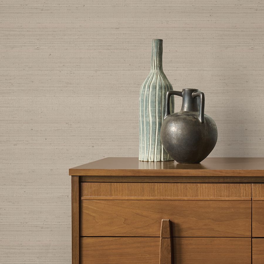 Fine Silk Light Brown Faux Fabric Wallpaper - room view - York Wallcoverings 4228-84136 - York Wallcoverings Wallpaper