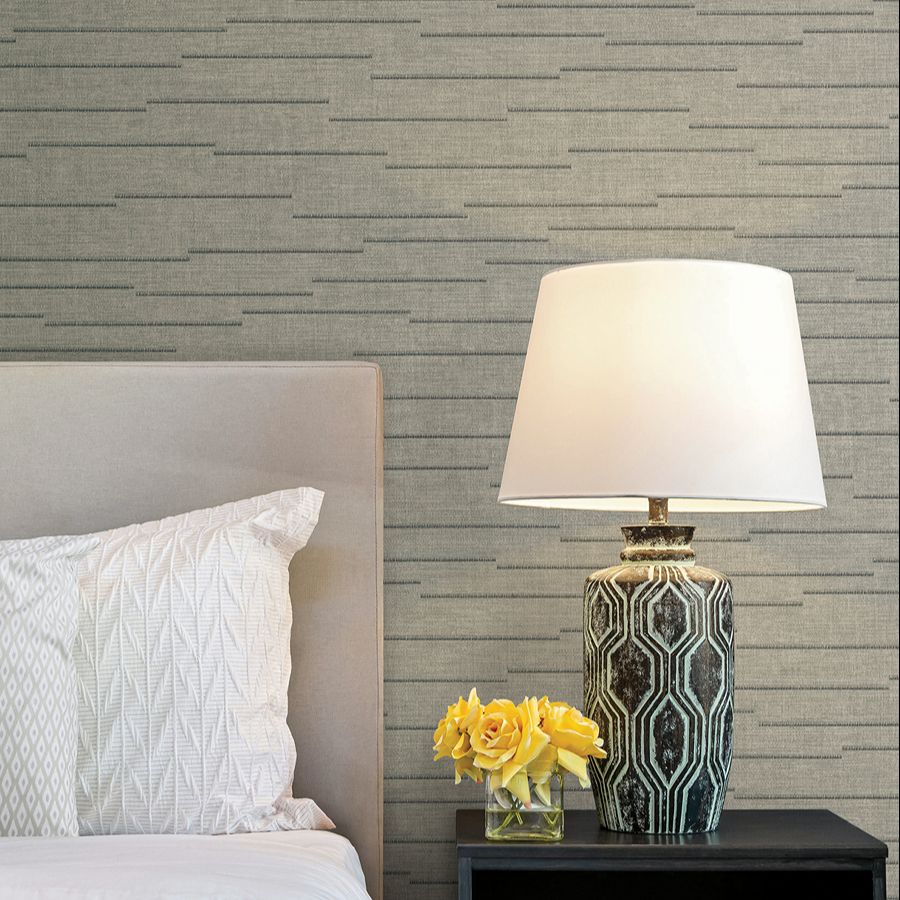 Latitude Grey Striated Wallpaper - room view - York Wallcoverings 4228-84139 - York Wallcoverings Wallpaper