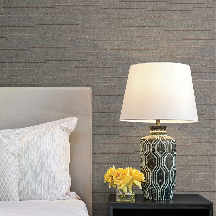 Latitude Dark Grey Striated Wallpaper - room view - York Wallcoverings 4228-84140 - York Wallcoverings Wallpaper