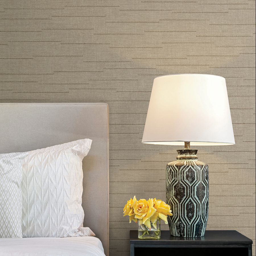 Latitude Taupe Striated Wallpaper - room view - York Wallcoverings 4228-84141 - York Wallcoverings Wallpaper