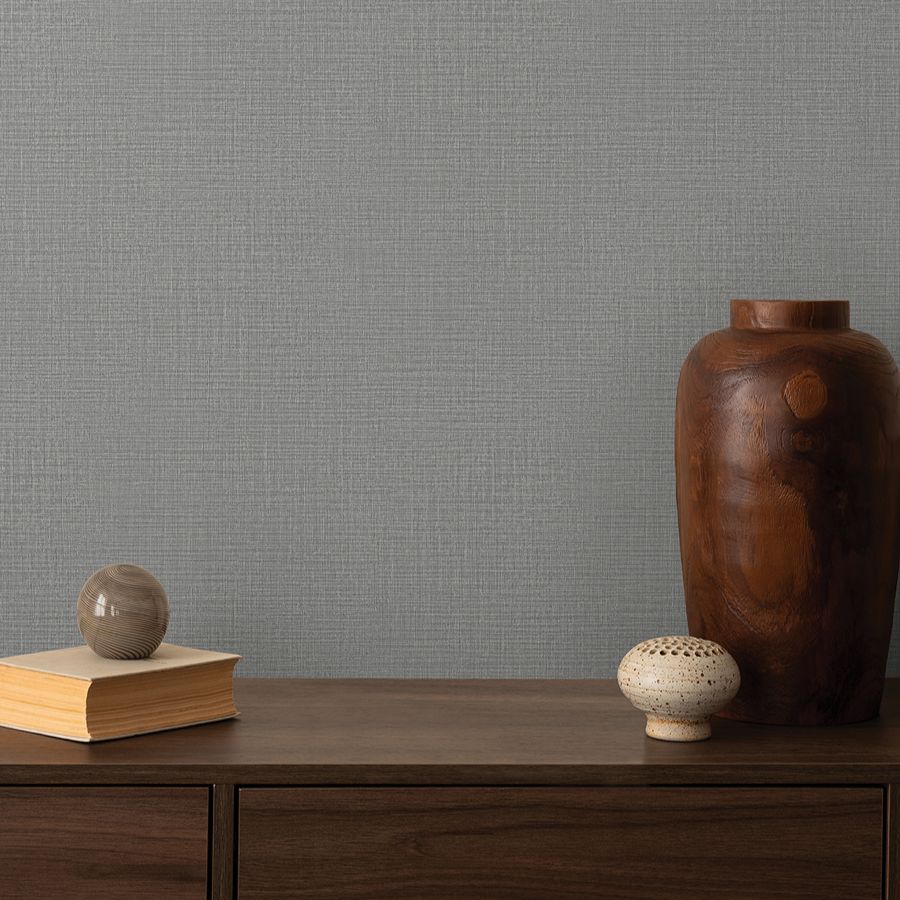 Georgette Dark Grey Faux Fabric Wallpaper - room view - York Wallcoverings 4228-84152 - York Wallcoverings Wallpaper