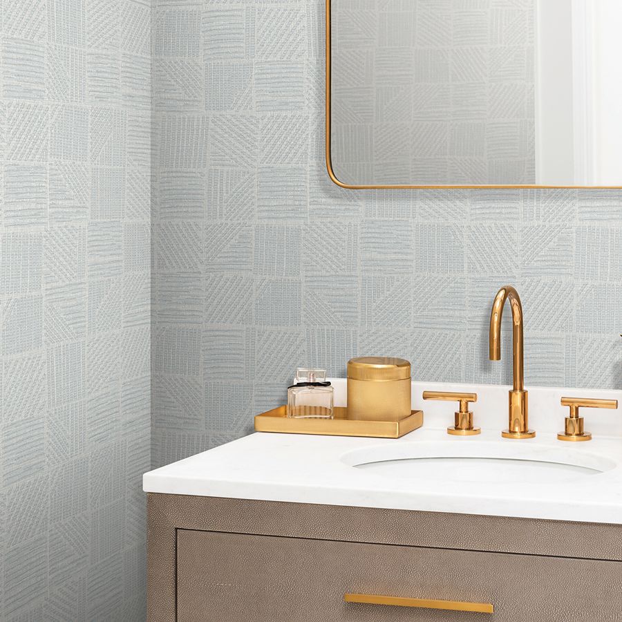 Chiseled Patchwork Grey Faux Fabric Wallpaper - room view - York Wallcoverings 4228-84159 - York Wallcoverings Wallpaper