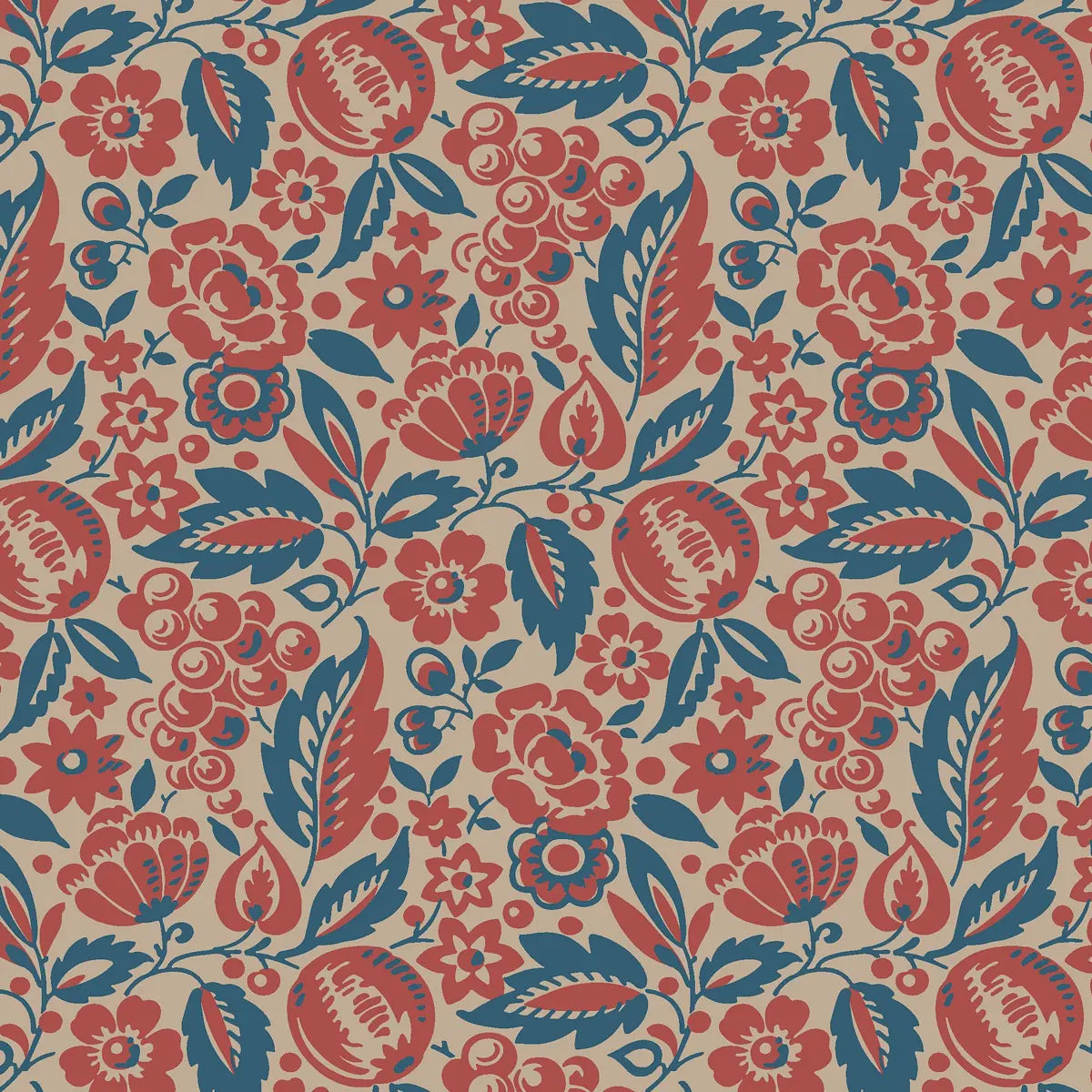 Elise - Red And Blue - Schumacher 4816 Wallcovering - Schumacher Wallpaper