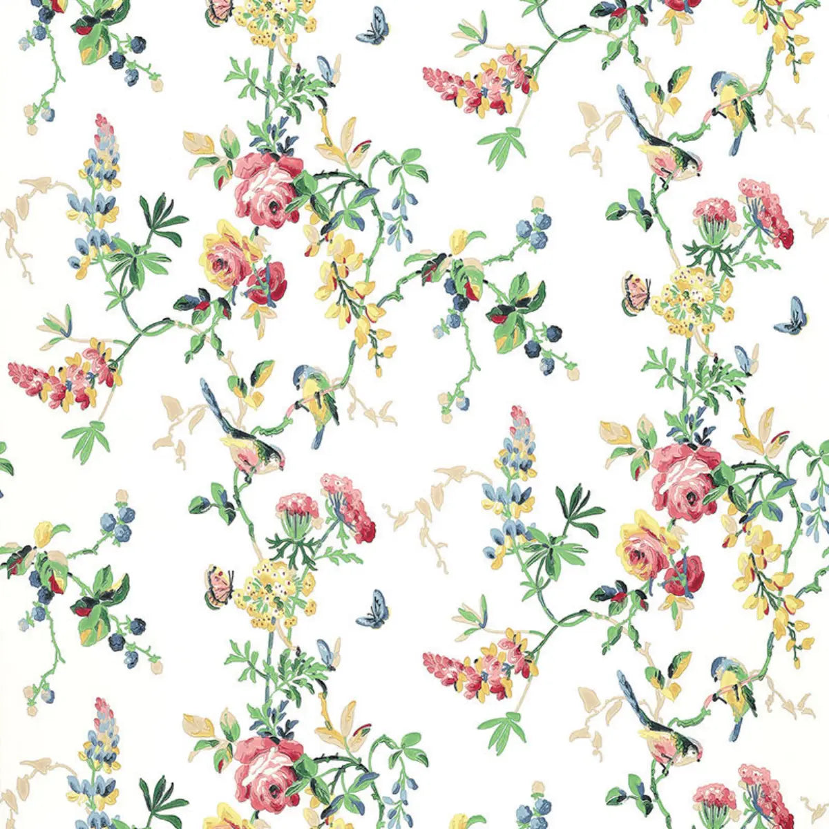 Chickadee Floral - Primary - Schumacher 5004360 Wallcovering - Schumacher Wallpaper