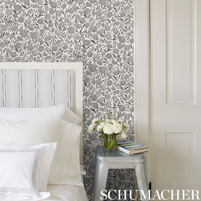 Chrysanthemum Blue wallpaper by Schumacher, 5009552 — view 3 - Schumacher Wallpaper