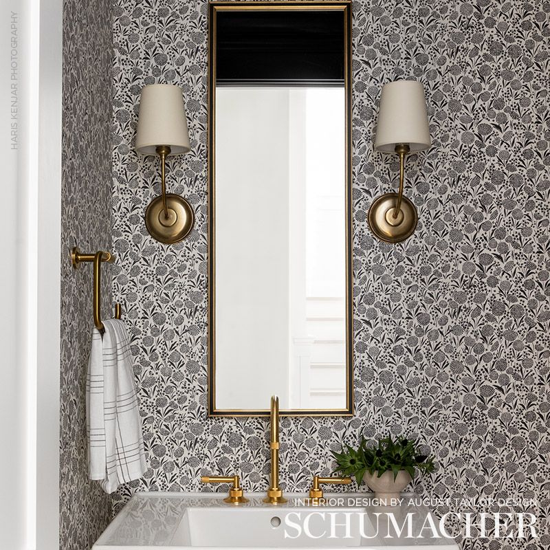 Chrysanthemum Carbon wallpaper by Schumacher, 5009553 — view 3 - Schumacher Papel pintado