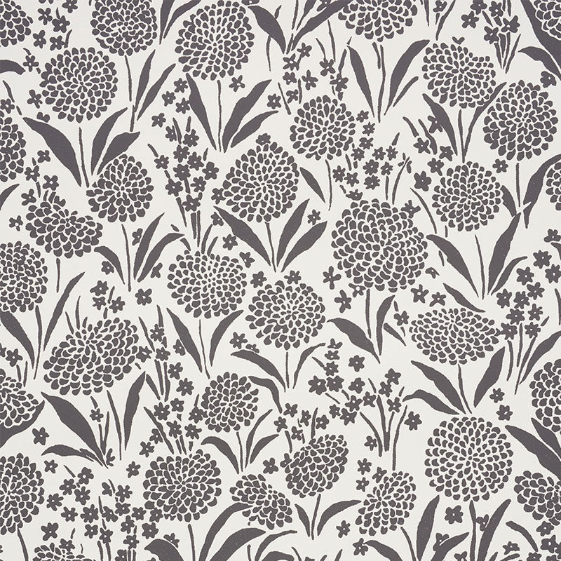 Chrysanthemum Carbon wallpaper by Schumacher, 5009553 - Schumacher Papel pintado