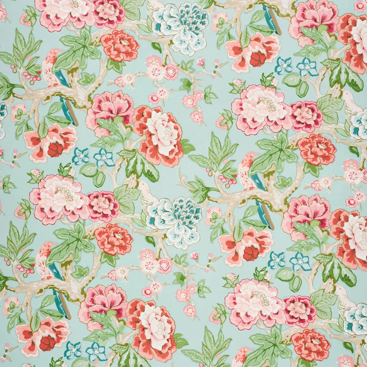Bermuda Blossoms - Aqua - Schumacher 5010520 Wallcovering - Schumacher Wallpaper