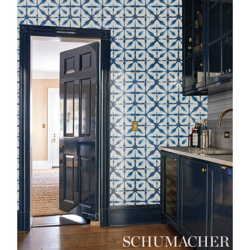 Andromeda Blue wallpaper by Schumacher, 5010570 — view 4 - Schumacher Wallpaper