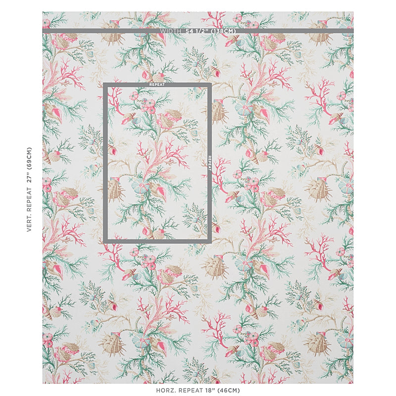 Del Tesoro Pink & Aqua wallpaper by Schumacher, 5010651 — view 2 - Schumacher Papel pintado