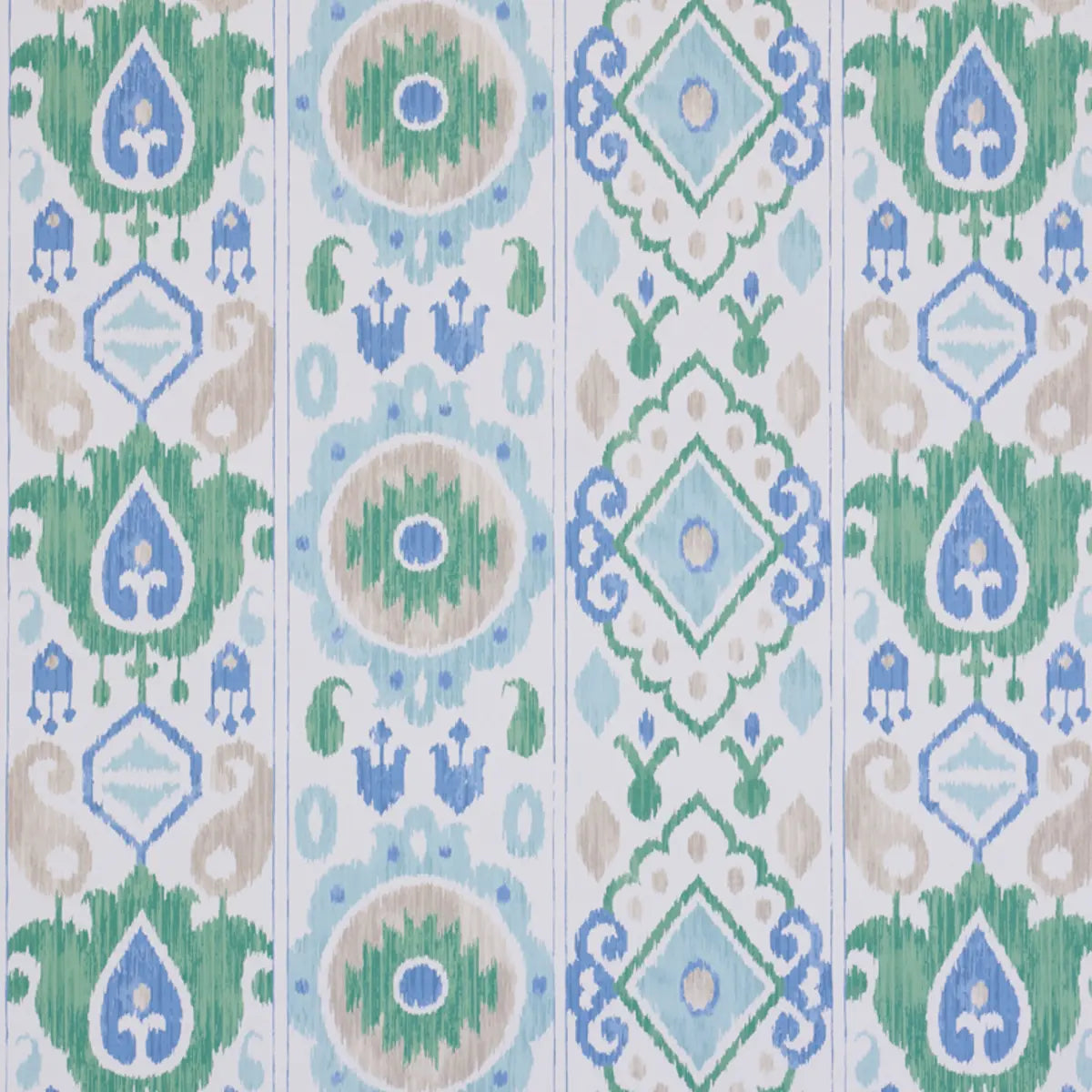 Elizia Ikat - Green & Blue - Schumacher 5010710 Wallcovering - Schumacher Wallpaper