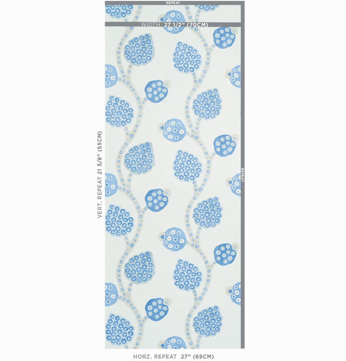 Annabel Warp Print Blue wallpaper by Schumacher, 5011771 — view 2 - Schumacher Wallpaper