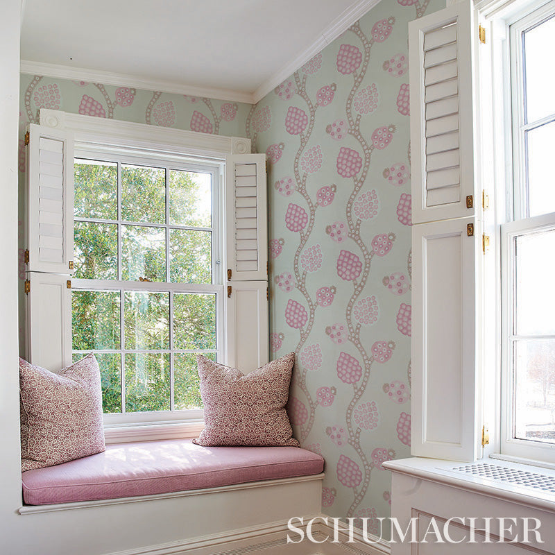 Annabel Warp Print Blue wallpaper by Schumacher, 5011771 — view 5 - Schumacher Wallpaper