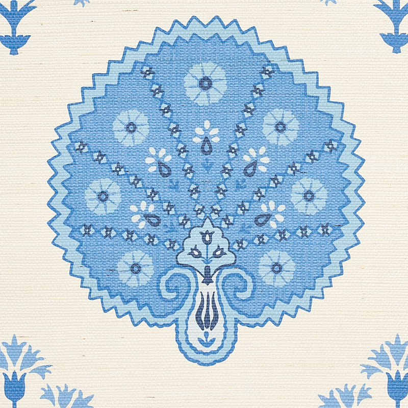 Chamba Crown Sisal Blue wallpaper by Schumacher, 5012282 — view 3 - Schumacher Papel pintado