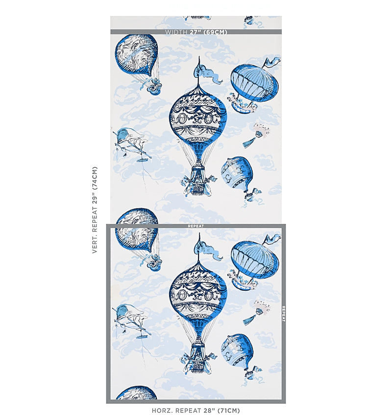 Balloons Blue wallpaper by Schumacher, 5012790 — view 2 - Schumacher Wallpaper