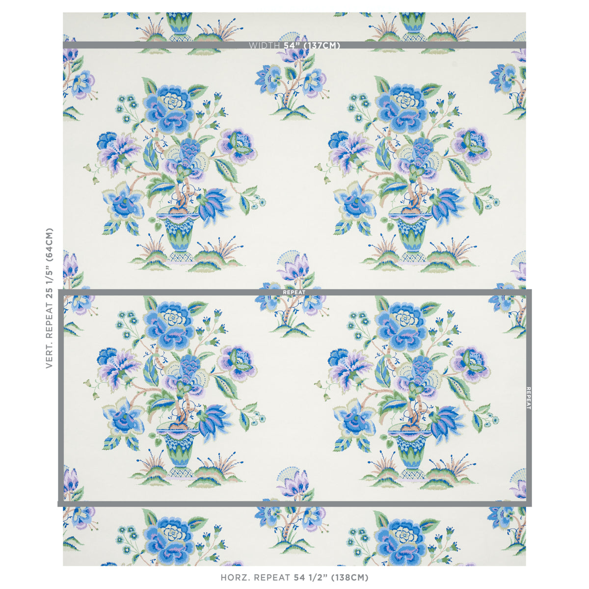 Ashford Cornflower & Lilac wallpaper by Schumacher, 5013181 — view 2 - Schumacher Wallpaper
