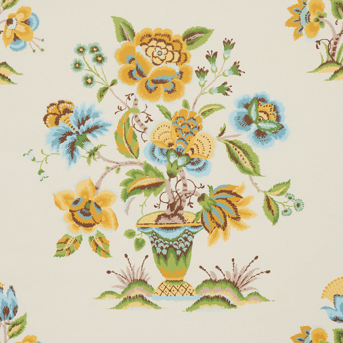 Ashford Ochre & Sky wallpaper by Schumacher, 5013182 - Schumacher Wallpaper
