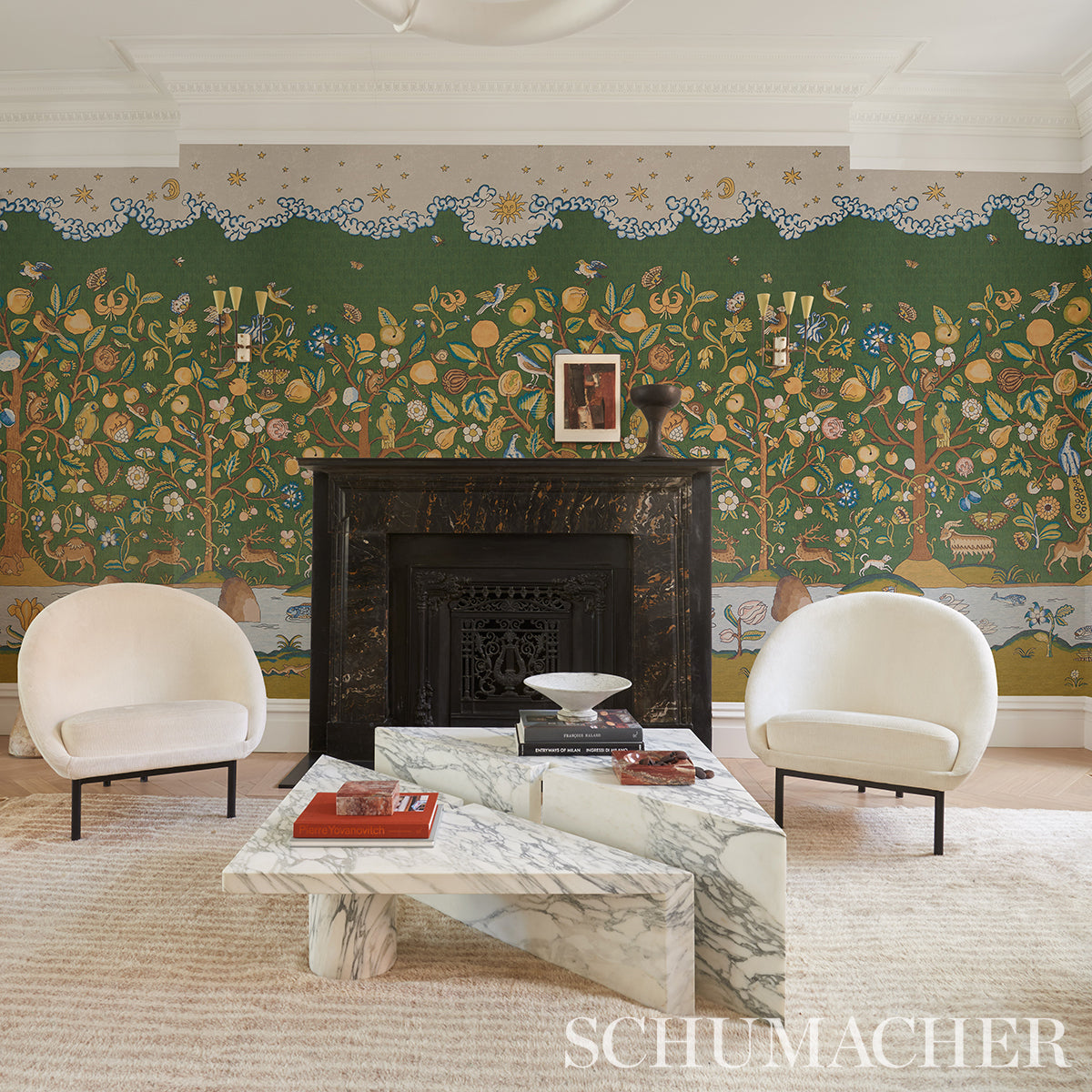 Chaucer's Forest Panel Set Document wallpaper by Schumacher, 5013290 — view 5 - Schumacher Wallpaper