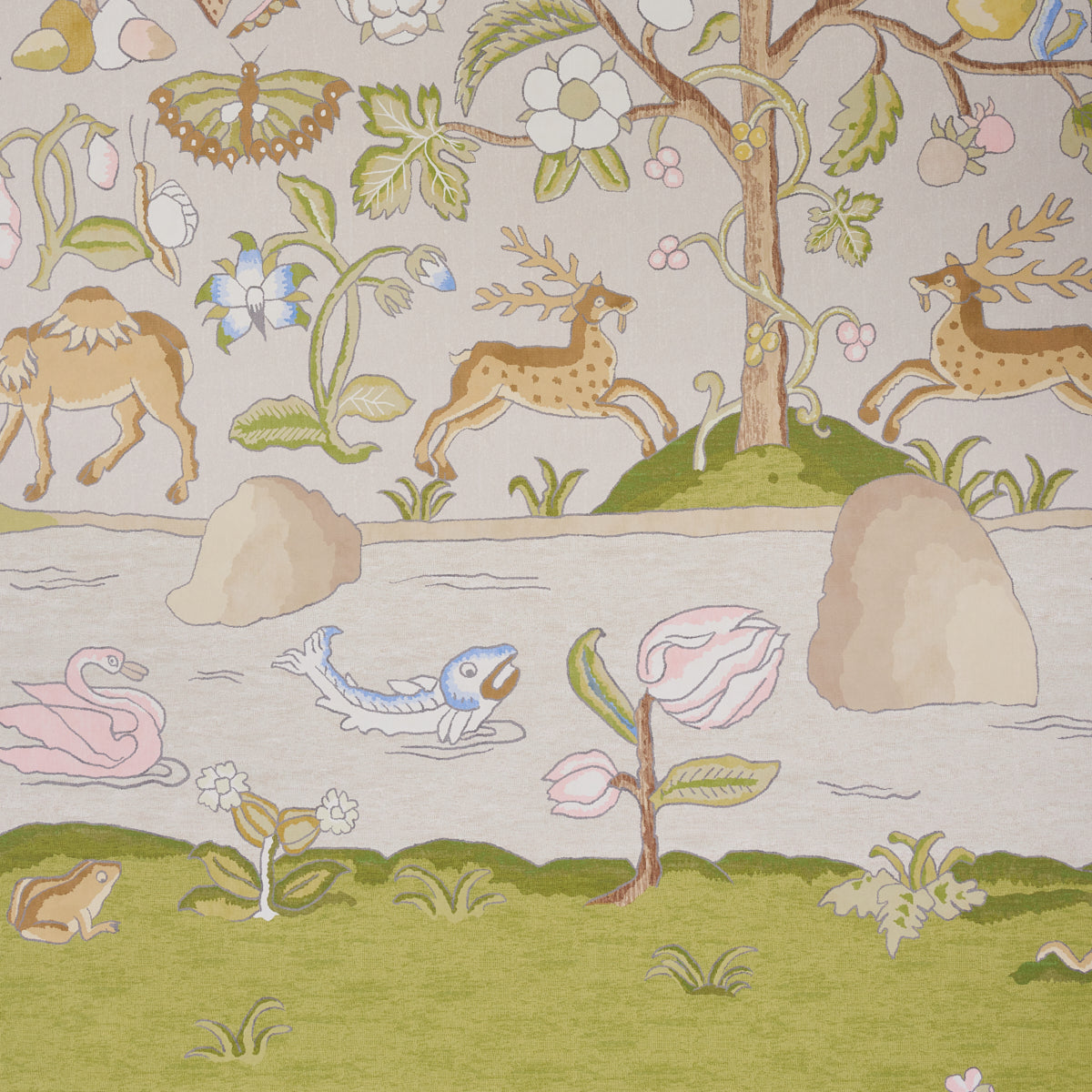 Chaucer's Forest Panel Set Alabaster wallpaper by Schumacher, 5013291 — view 3 - Schumacher Wallpaper
