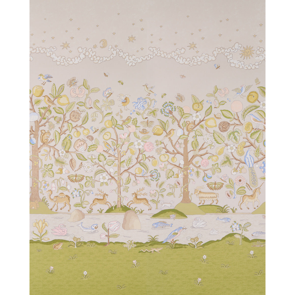 Chaucer's Forest Panel Set Alabaster wallpaper by Schumacher, 5013291 - Schumacher Wallpaper