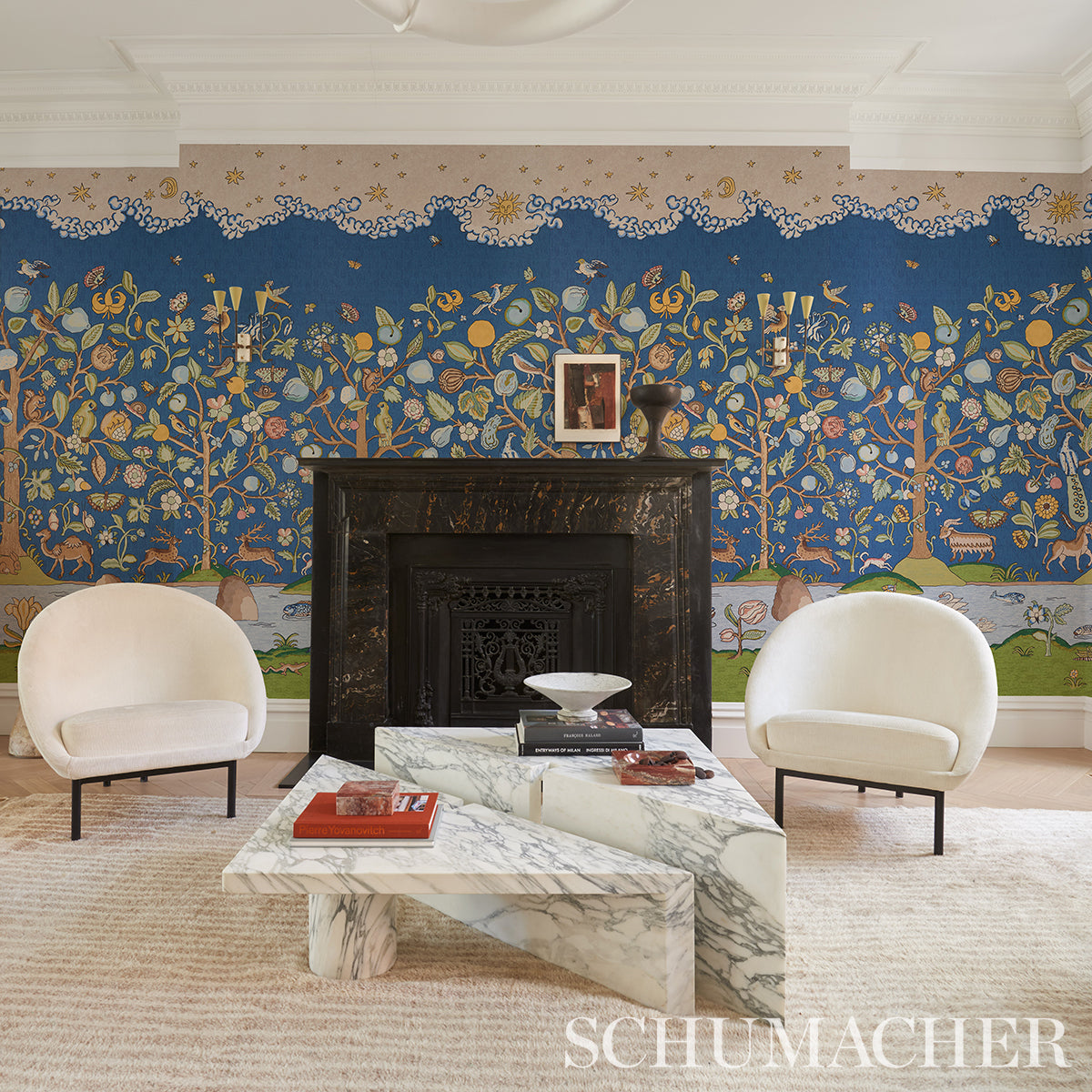 Chaucer's Forest Panel Set Slate wallpaper by Schumacher, 5013292 — view 6 - Schumacher Wallpaper