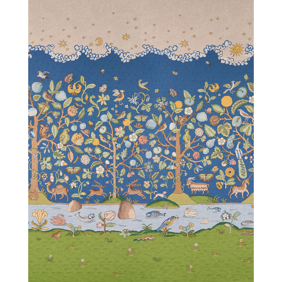Chaucer's Forest Panel Set Slate wallpaper by Schumacher, 5013292 - Schumacher Wallpaper