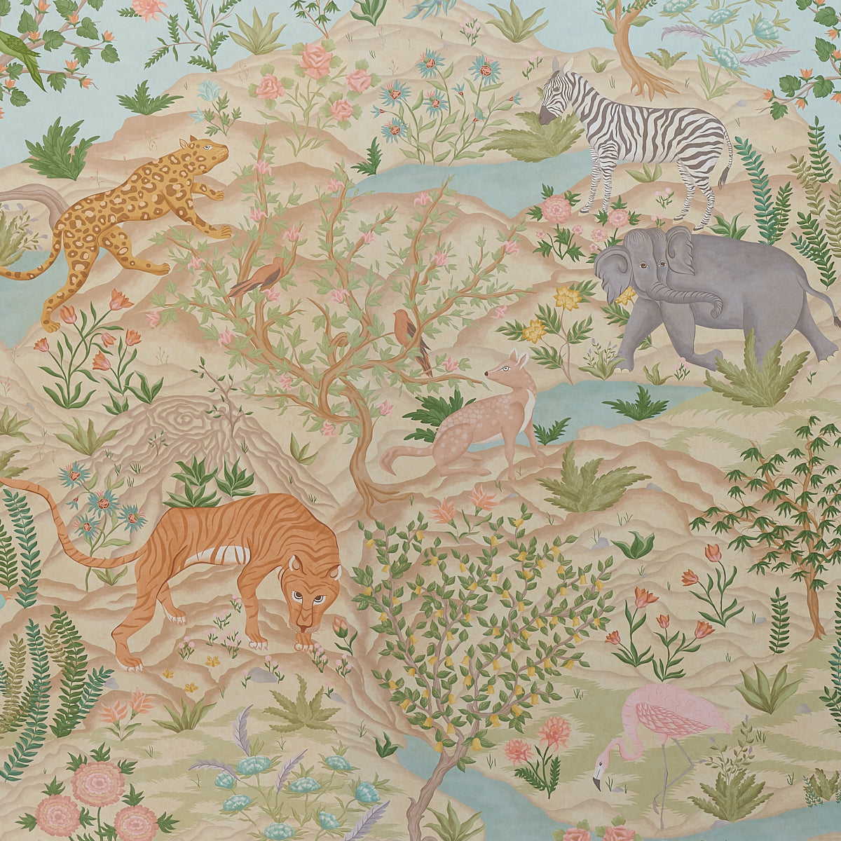 Finches Jungle Panel Set Parchment wallpaper by Schumacher, 5013310 — view 3 - Schumacher Wallpaper