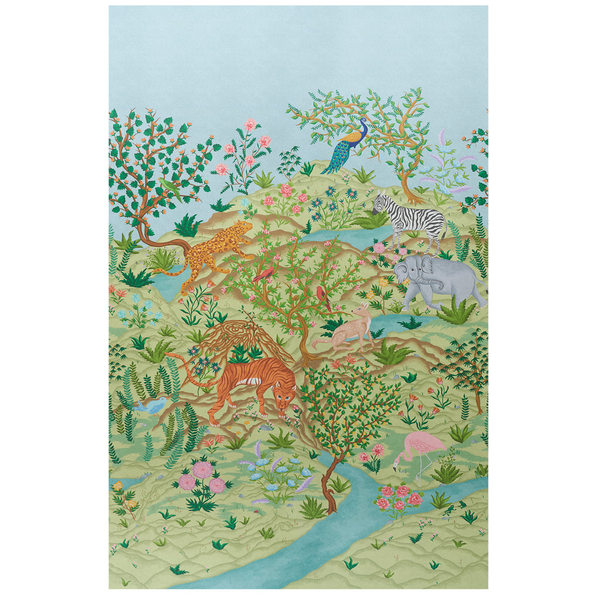 Finches Jungle Panel Set Verdant wallpaper by Schumacher, 5013311 - Schumacher Wallpaper