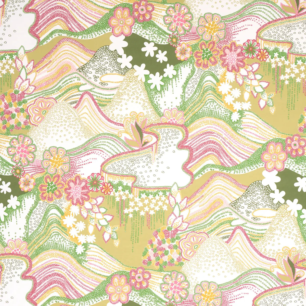 Daisy Chain - Green And Pink - Schumacher 5013551 Wallcovering