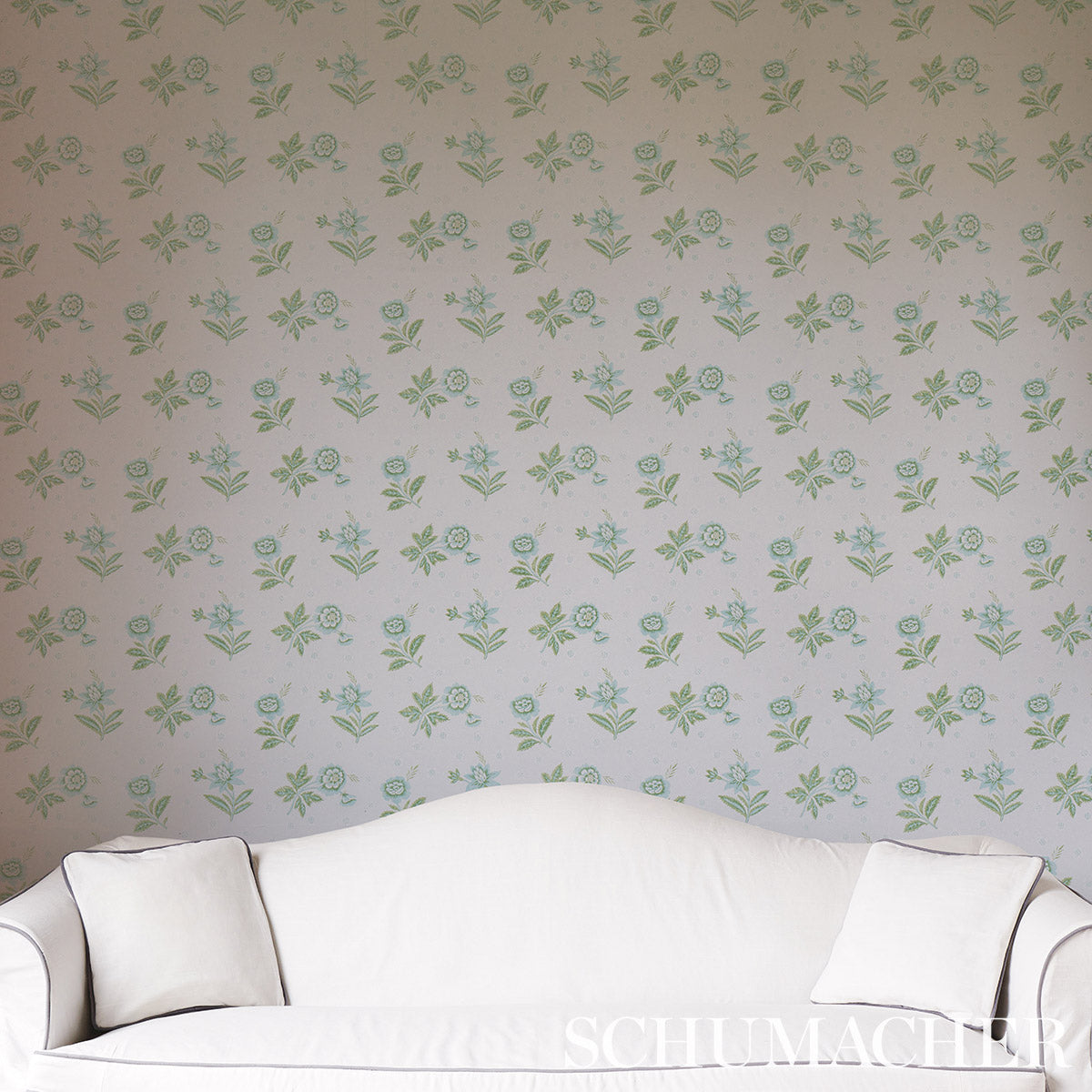 Colline Leaf & Aqua wallpaper by Schumacher, 5014221 — view 5 - Schumacher Wallpaper