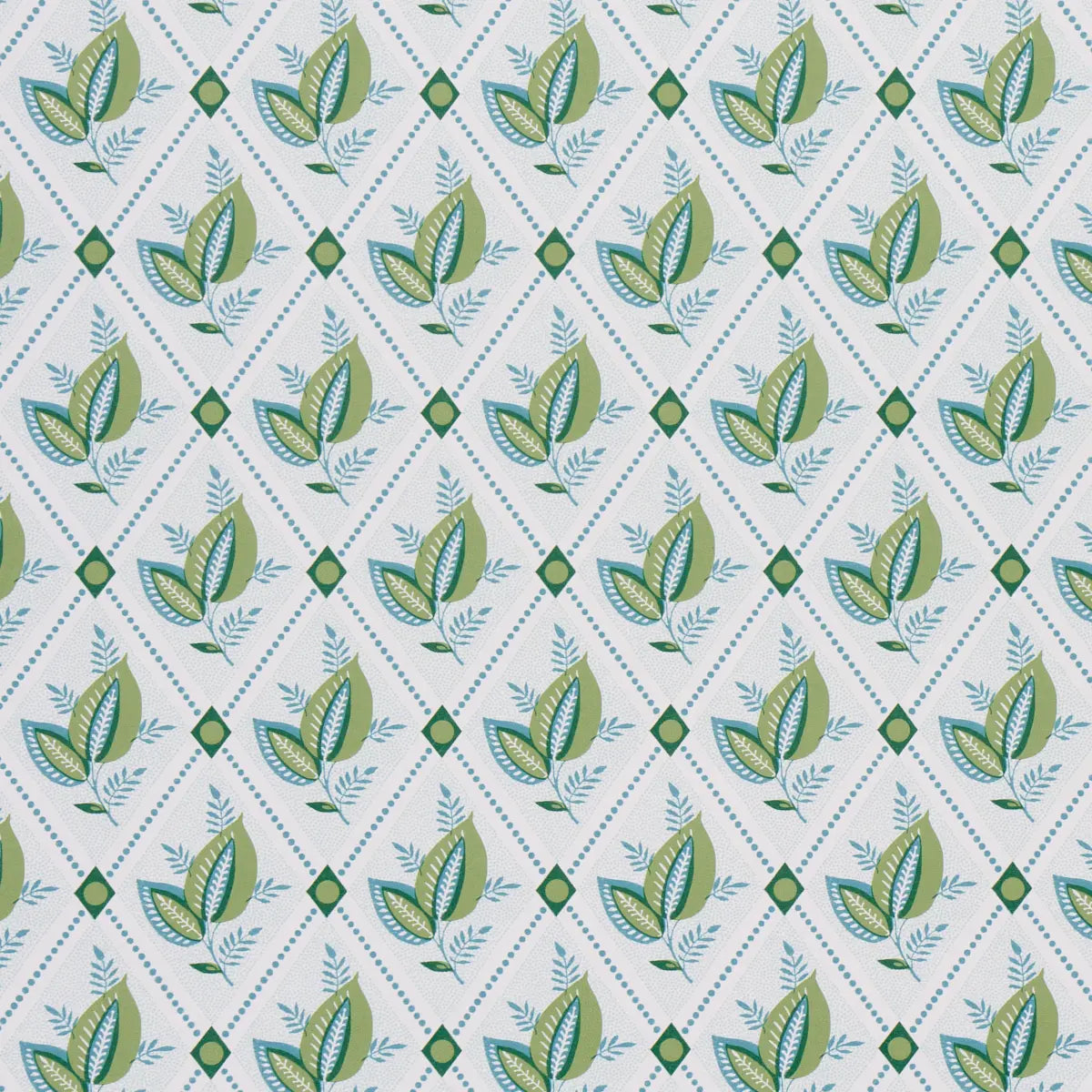 Basile Trellis - Leaf & Aqua - Schumacher 5014231 Wallcovering - Schumacher Wallpaper