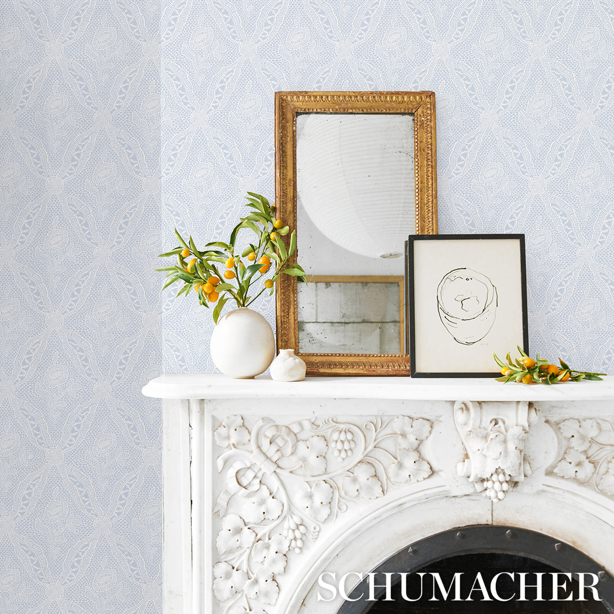 Cosette Lace Cornflower wallpaper by Schumacher, 5014722 — view 5 - Schumacher Wallpaper